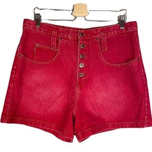 Vintage l.e.i. Button Fly Super High Waist 100% Cotton Cherry Red Jean Shorts L